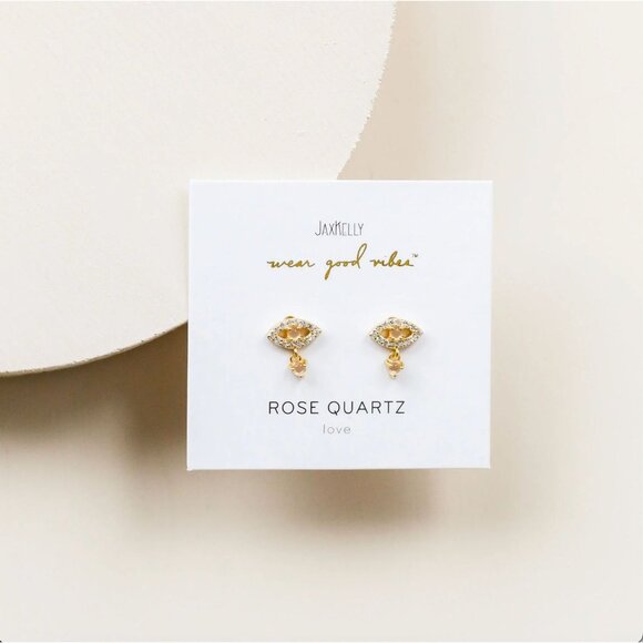 NEW Jax Kelly Rose Quartz Evil Eye Drop Earrings Love Gemstone Hypoallergenic - Picture 7 of 8